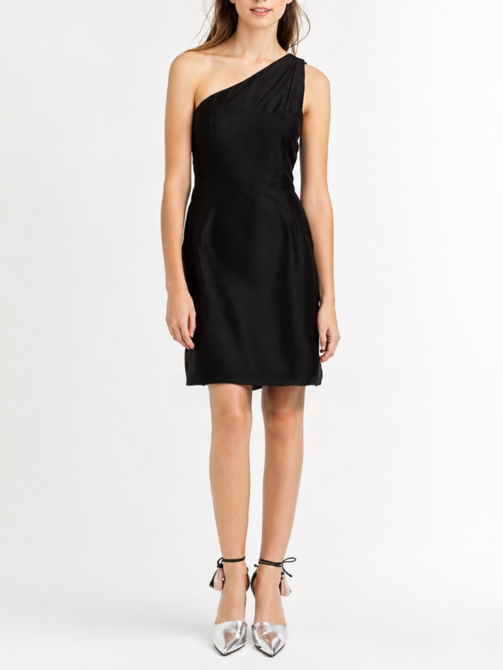 J. Crew One Shoulder Cocktail 100% Silk Black Dress Women’s Size 8
